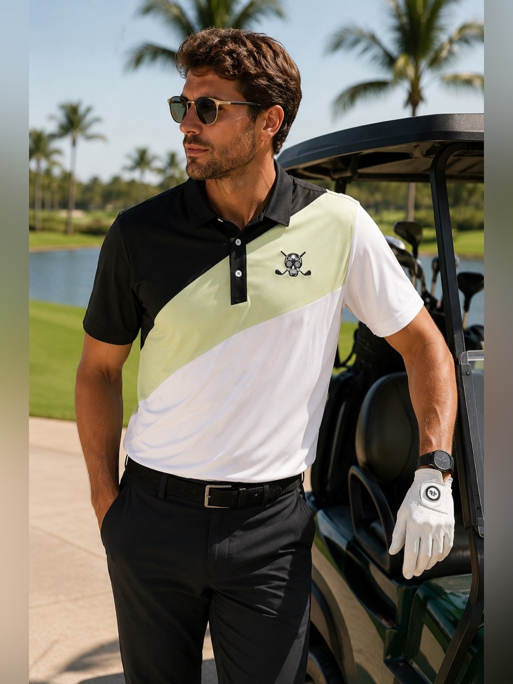 Chuco Golf Performance Polo Shirt XL Black White Green Colorblock Golfcore